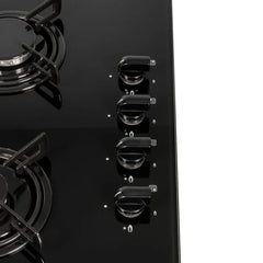 60cm Black Glass 4 Burner Gas Hob - SIA GHG612BL - London Houseware - 4