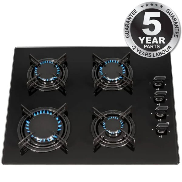 60cm Black Glass 4 Burner Gas Hob - SIA GHG612BL - London Houseware - 7