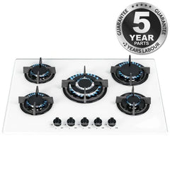 White Gas Hob 5 Burner, 70cm wide - SIA GHG703WH - London Houseware - 1