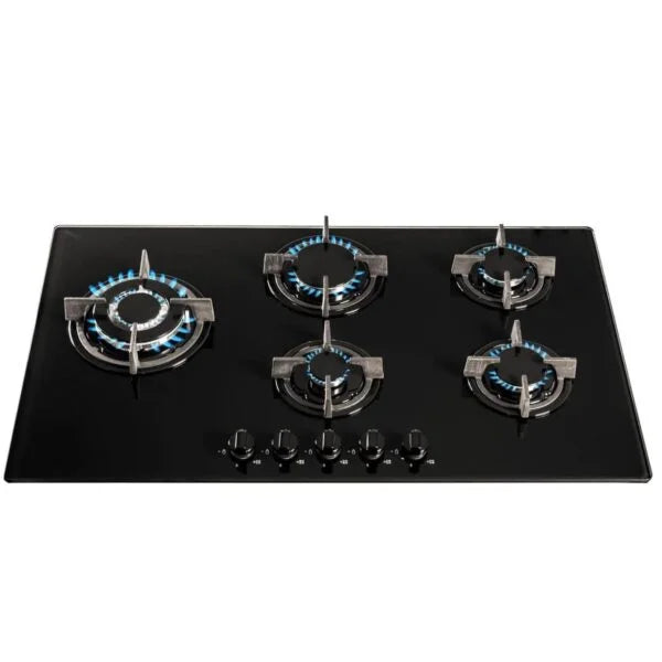 90cm Black Glass 5 Burner Gas Hob - SIA GHG902BL - London Houseware - 1