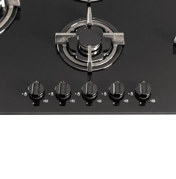 90cm Black Glass 5 Burner Gas Hob - SIA GHG902BL - London Houseware - 5