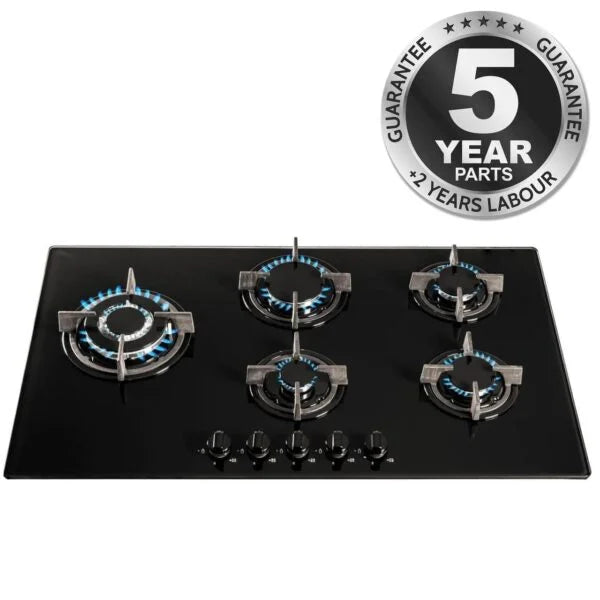 90cm Black Glass 5 Burner Gas Hob - SIA GHG902BL - London Houseware - 8