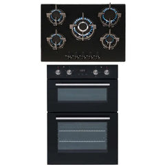 SIA 60cm Built In Electric Double Oven & 70cm Black Glass 5 Burner Gas Hob - London Houseware - 1