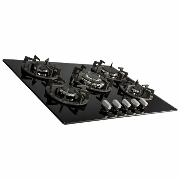 SIA 70cm Black 5 Burner Gas Hob & Angled Curved Glass Cooker Hood - London Houseware - 6