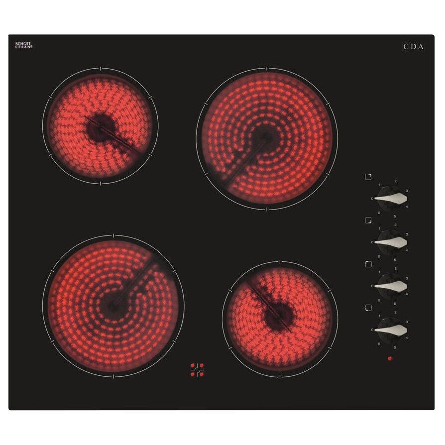 60cm 4 Zone Electric Ceramic Hob, Black Frameless - CDA HC6212FR - Naamaste London Homewares - 1