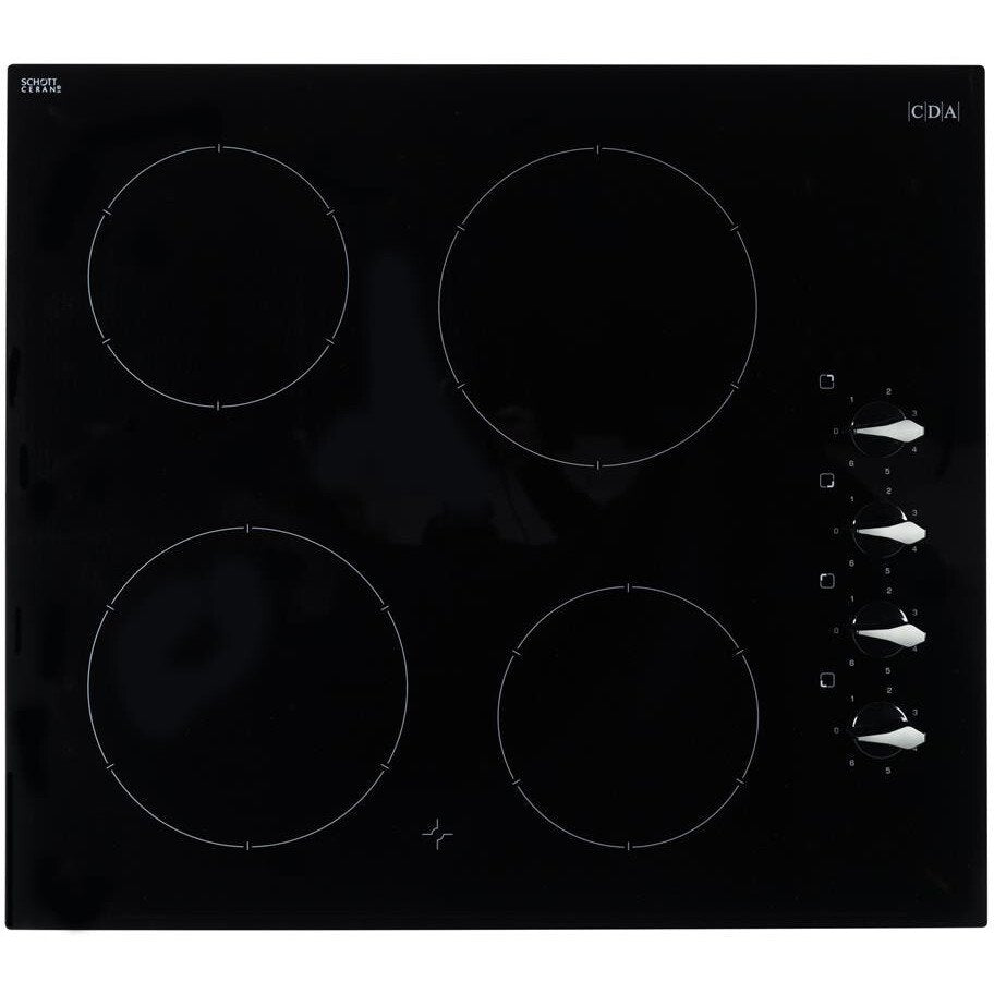 60cm 4 Zone Electric Ceramic Hob, Black Frameless - CDA HC6212FR - Naamaste London Homewares - 4