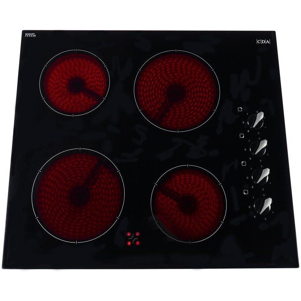 60cm 4 Zone Electric Ceramic Hob, Black Frameless - CDA HC6212FR - Naamaste London Homewares - 3