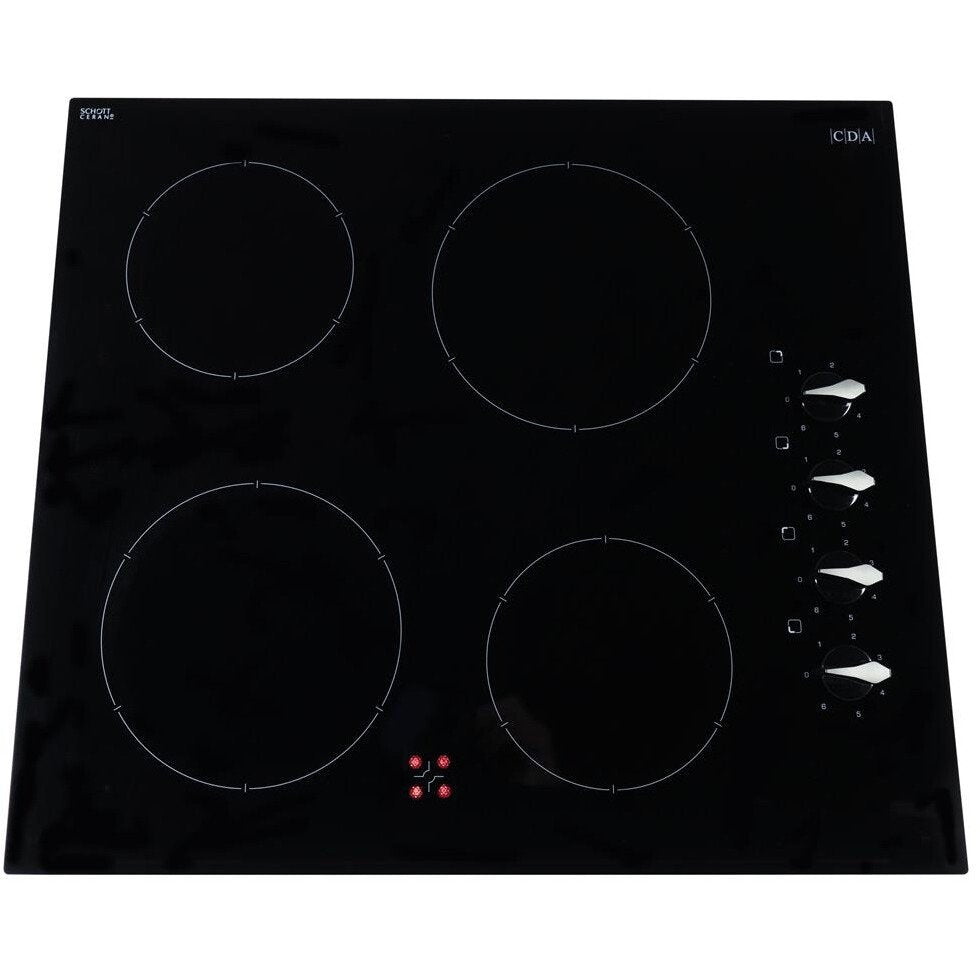 60cm 4 Zone Electric Ceramic Hob, Black Frameless - CDA HC6212FR - Naamaste London Homewares - 2