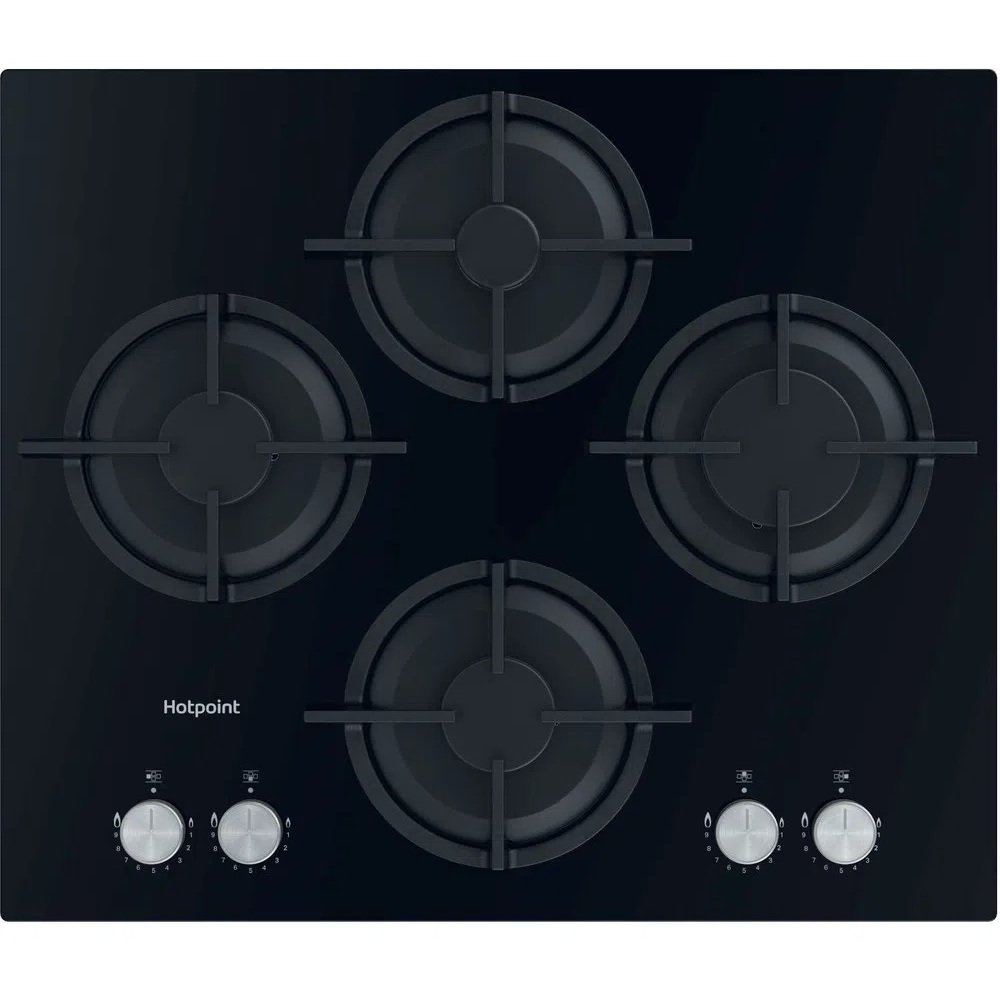 60cm 4 Burner Gas Hob Black - Hotpoint HGS 61S BK - Naamaste London Homewares - 1