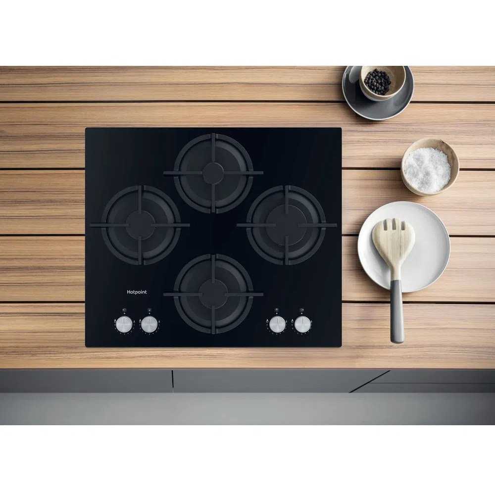 60cm 4 Burner Gas Hob Black - Hotpoint HGS 61S BK - Naamaste London Homewares - 5