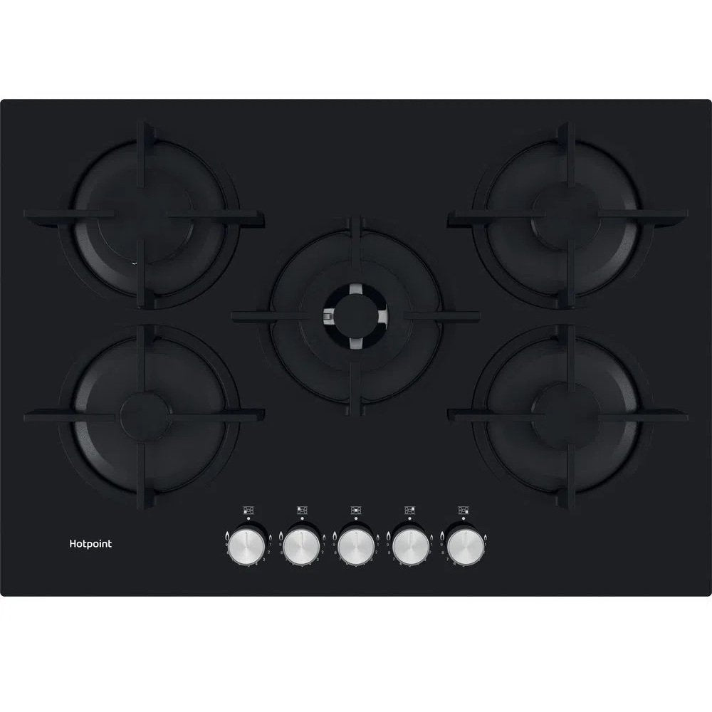 Black on Glass 5 Burner Gas Hob - Hotpoint HGS 72S BK - London Houseware - 1