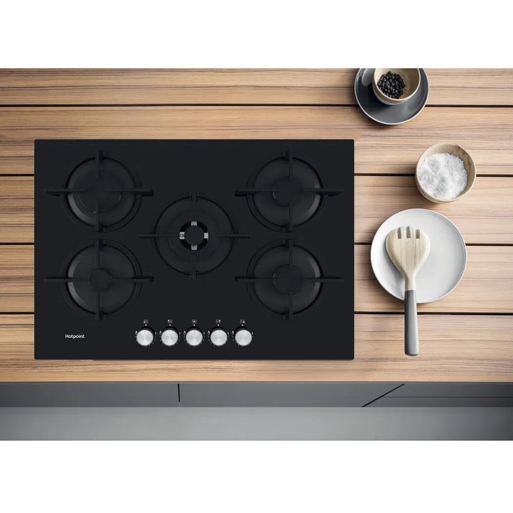 Black on Glass 5 Burner Gas Hob - Hotpoint HGS 72S BK - London Houseware - 4