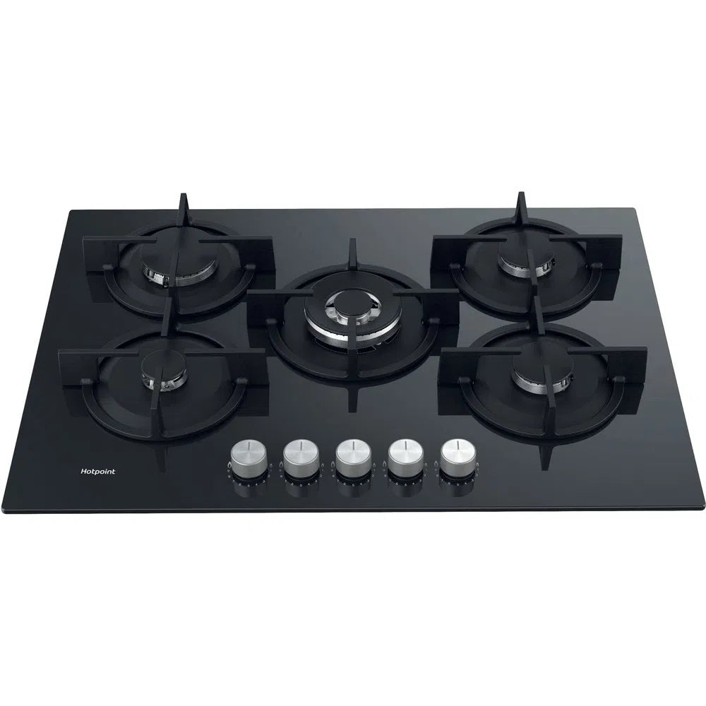 Black on Glass 5 Burner Gas Hob - Hotpoint HGS 72S BK - London Houseware - 2