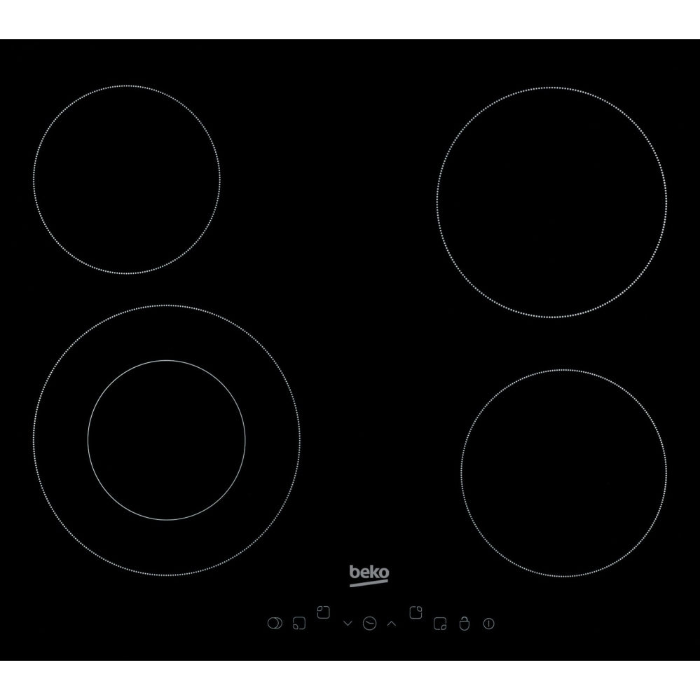 58cm 4 Zone Electric Ceramic Hob, Frameless - Beko HIC64402T - Naamaste London Homewares - 1