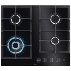 Flame Light 4 Burner AEG Gas Hob Black On Glass - HKB64450NB - Naamaste London Homewares - 1