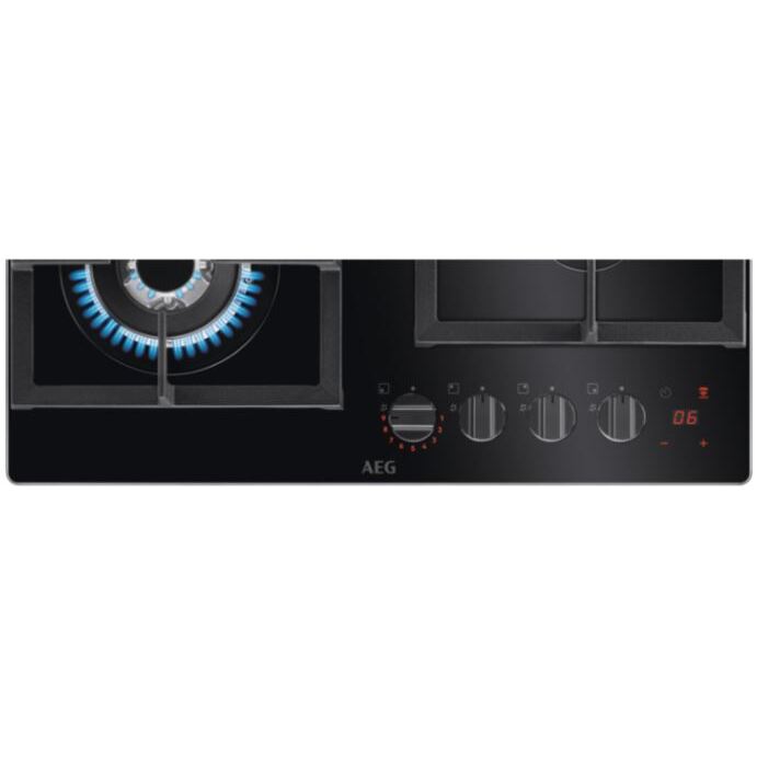 Flame Light 4 Burner AEG Gas Hob Black On Glass - HKB64450NB - Naamaste London Homewares - 4