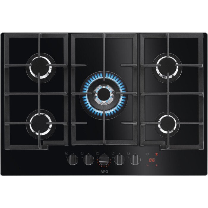 Black 5 Burner AEG Gas Hob Flame Light - HKB75450NB - Naamaste London Homewares - 1