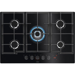 Black 5 Burner AEG Gas Hob Flame Light - HKB75450NB - Naamaste London Homewares - 1