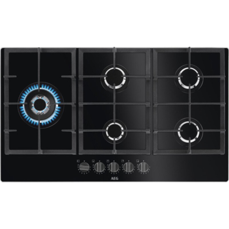 Black on Glass AEG Gas Hob 5 Burner - HKB95820NB - Naamaste London Homewares - 1