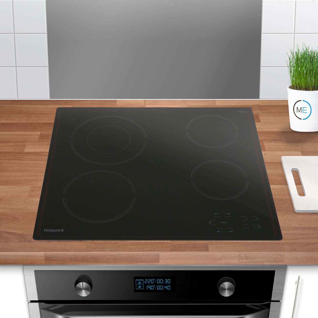 58cm Black 4 Zone Electric Ceramic Hob - Hotpoint HR612CH - Naamaste London Homewares - 7