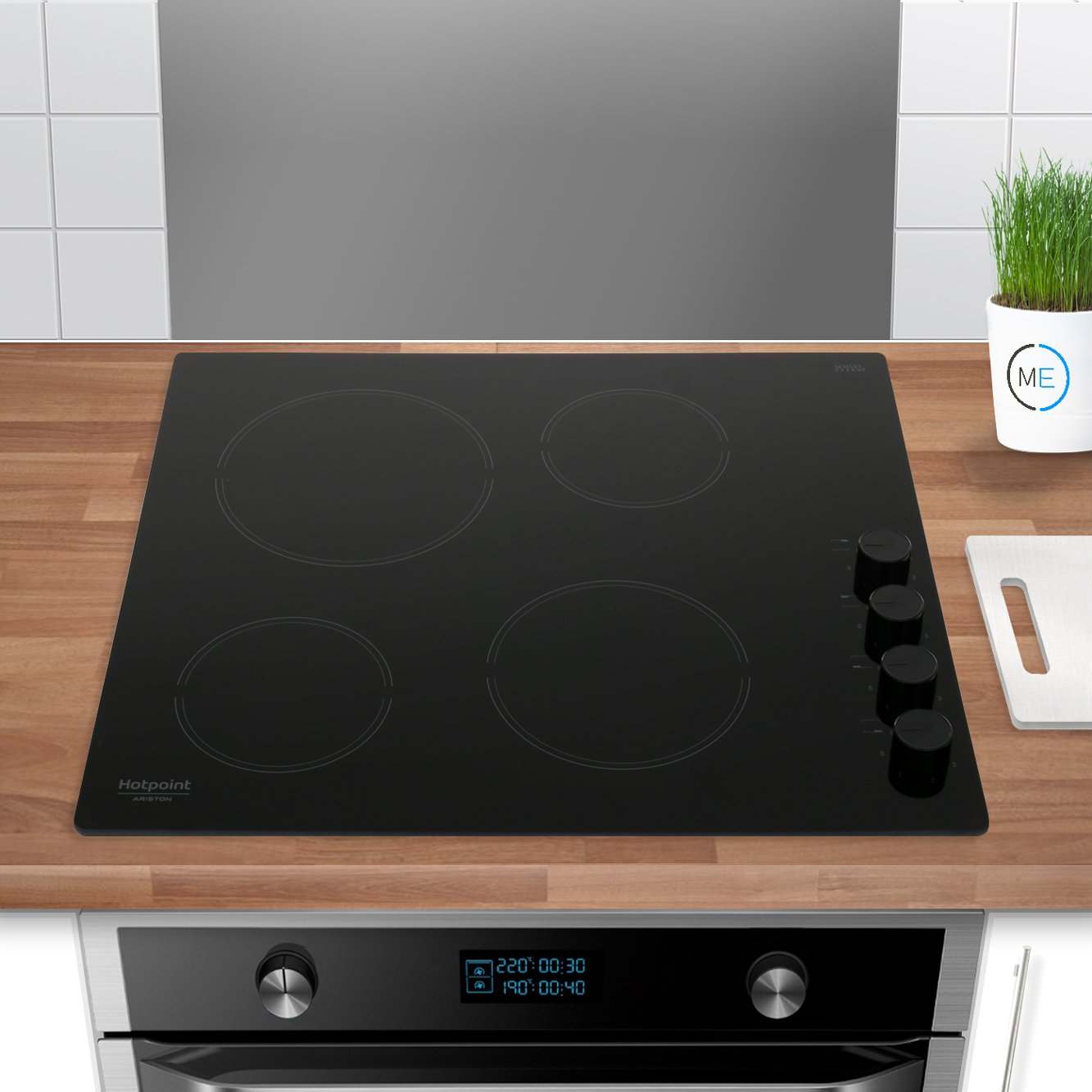 58cm 4 Zone Electric Ceramic Hob, Black - Hotpoint HR619CH - Naamaste London Homewares - 6