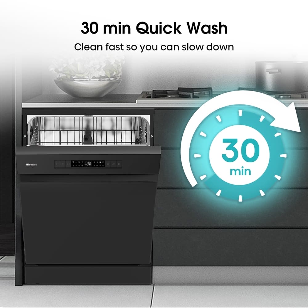 Hisense Dishwasher, 60cm Black Freestanding - HS622E90BUK - London Houseware - 11