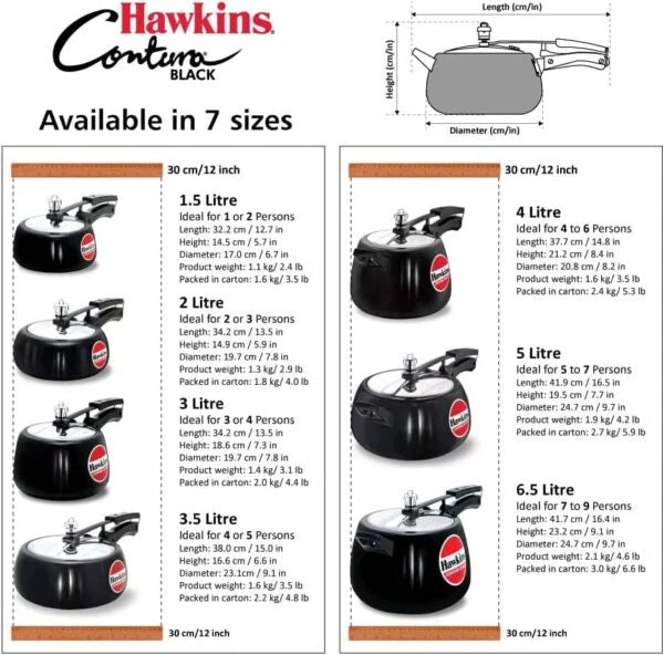 1.5L Black Contura Pressure Cooker Hawkins CB15 London Houseware