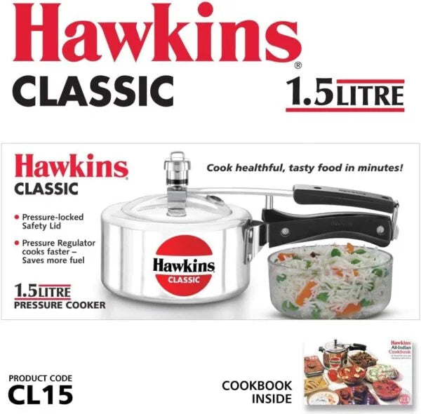 Hawkins CL15 - 1.5 Litre Silver Color Classic Pressure Cooker - London Houseware -2