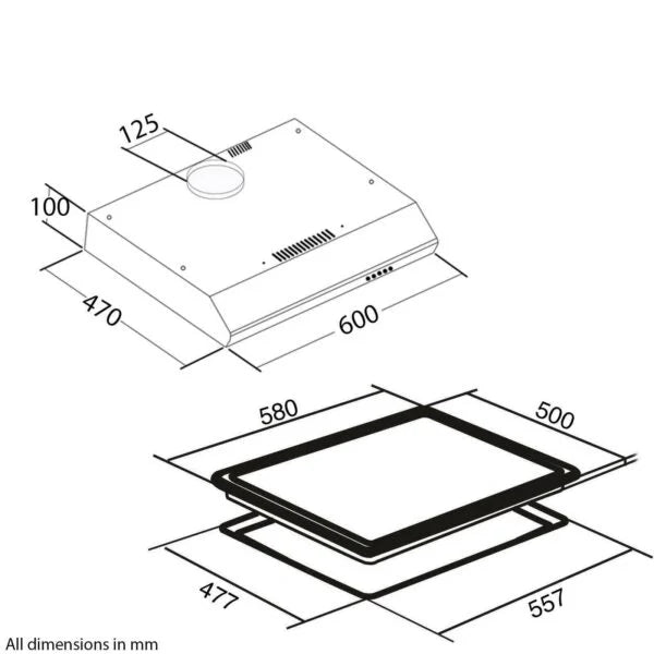 SIA 60cm 4 Zone Electric Hob /Solid Plate , Stainless Steel & Visor Cooker Hood Fan - London Houseware - 4