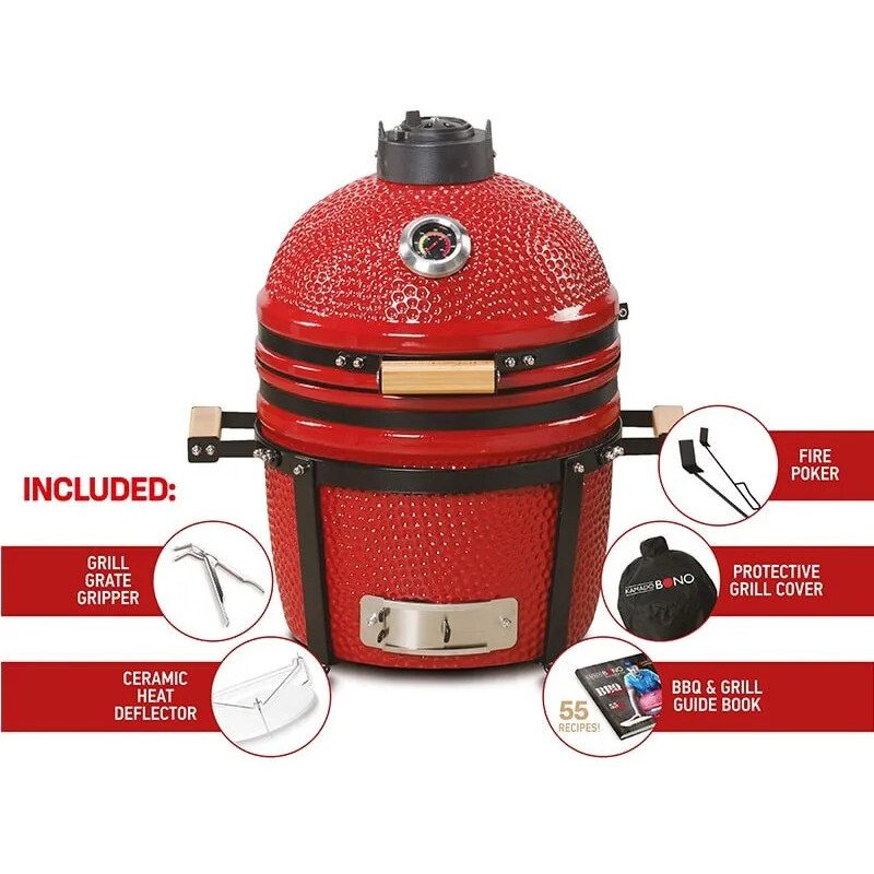 40cm Minimo 15" Charcoal BBQ Grills, Red Pack - Kamado Bono - Naamaste London Homewares - 2