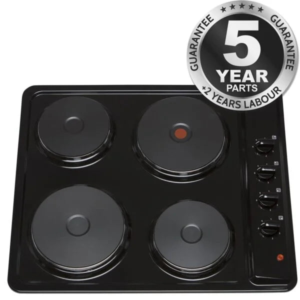 SIA PHP601BL - 60cm Black 4 Zone Solid Plate Electric Hob - London Houseware - 1