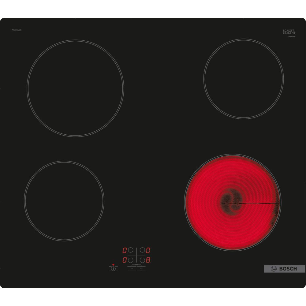 60cm 4 Zone Electric Ceramic Hob Frameless - Bosch PKE61RAA8B Series 2 - Naamaste London Homewares - 1