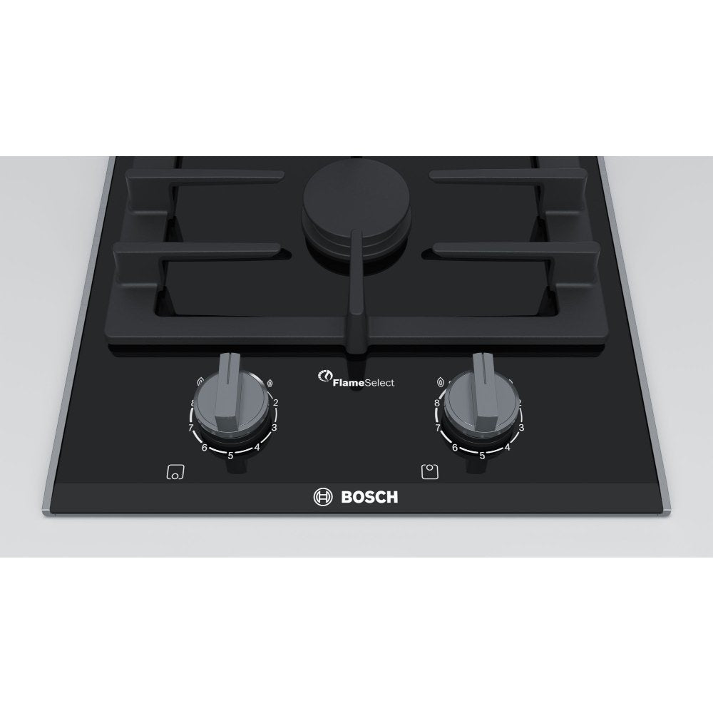 30cm 2 Burner Domino Bosch Gas Hob, Black on Glass - PRB3A6B70 Series 8 - Naamaste London Homewares - 2