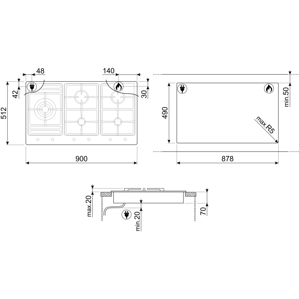 90cm 5 Burner Smeg Gas Hob Stainless Steel - PS9062 - Naamaste London Homewares - 4