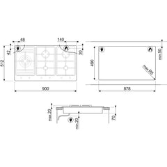 90cm 5 Burner Smeg Gas Hob Stainless Steel - PS9062 - Naamaste London Homewares - 4