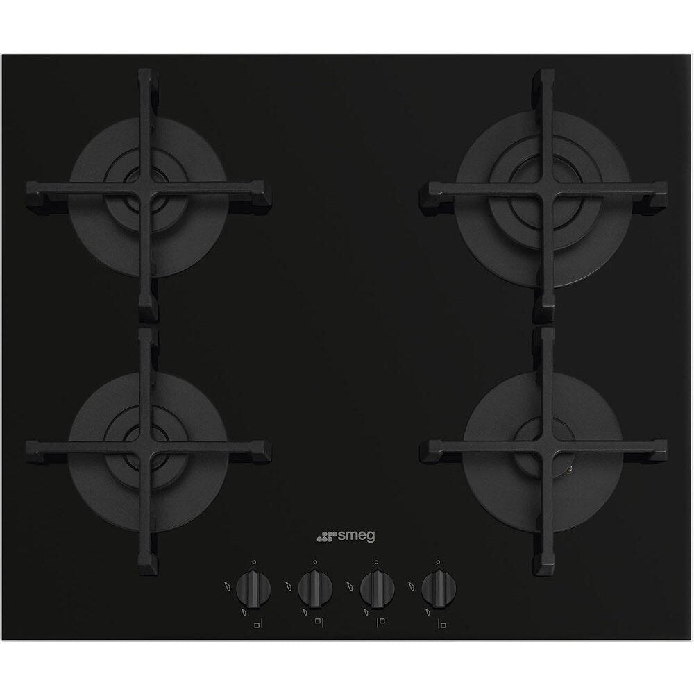 60cm 4 Burner Smeg Gas Hob Black on Glass - PV264B - Naamaste London Homewares - 1