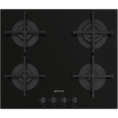 60cm 4 Burner Smeg Gas Hob Black on Glass - PV264B - Naamaste London Homewares - 1