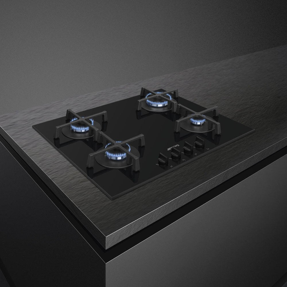 60cm 4 Burner Smeg Gas Hob Black on Glass - PV264B - Naamaste London Homewares - 3