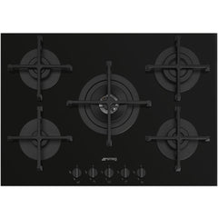 70cm 5 Burner Smeg Gas Hob Black on Glass - PV275B - Naamaste London Homewares - 1