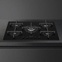 70cm 5 Burner Smeg Gas Hob Black on Glass - PV275B - Naamaste London Homewares - 2