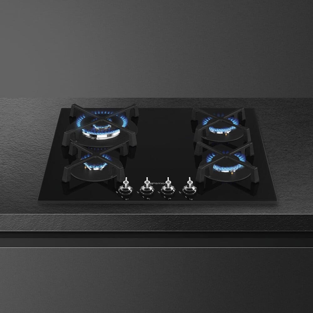 Classic 4 Burner Smeg Gas Hob, Black on Glass - PV364N - Naamaste London Homewares - 2