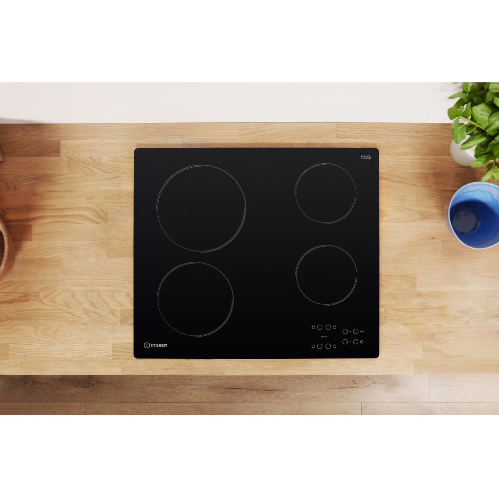 58cm Black 4 Zone Electric Ceramic Hob - Indesit RI161C - Naamaste London Homewares - 9