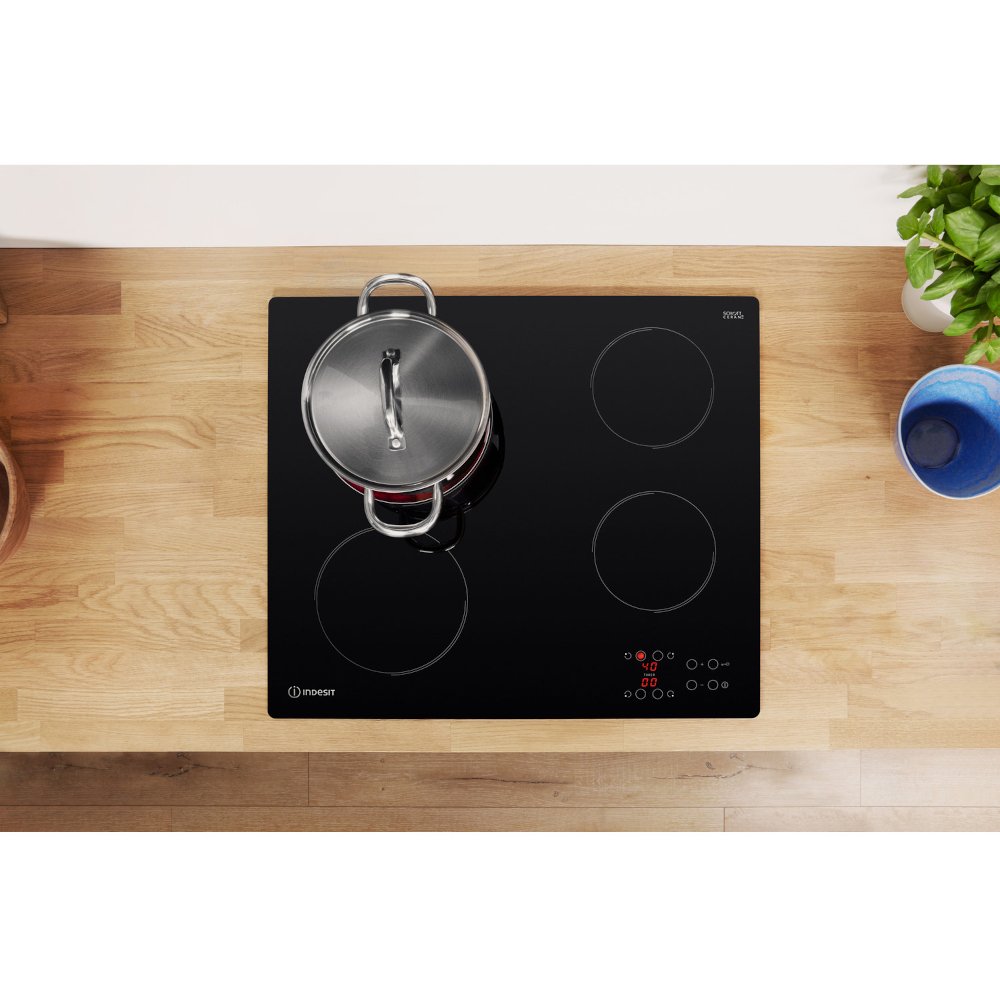 58cm Black 4 Zone Electric Ceramic Hob - Indesit RI161C - Naamaste London Homewares - 8