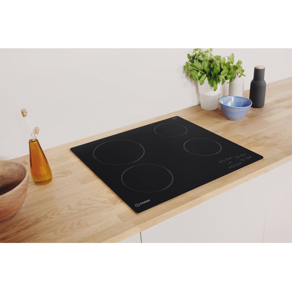 58cm Black 4 Zone Electric Ceramic Hob - Indesit RI161C - Naamaste London Homewares - 6