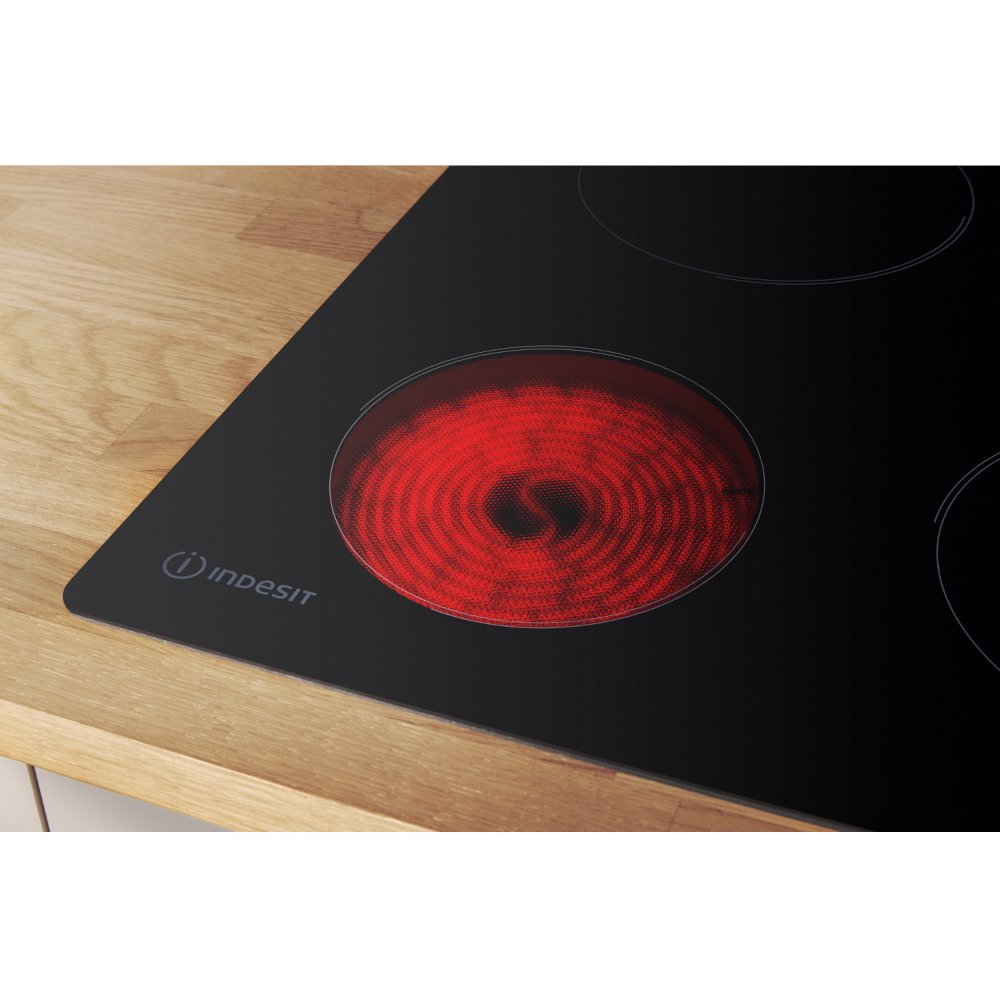 58cm Black 4 Zone Electric Ceramic Hob - Indesit RI161C - Naamaste London Homewares - 4