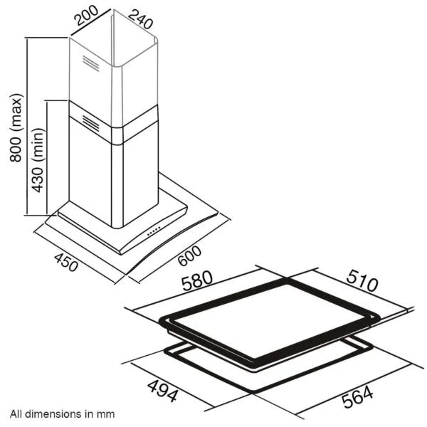 SIA 60cm Chimney Cooker Hood , SS Digital Single Oven & 4 Zone Ceramic Hob - London Houseware - 5