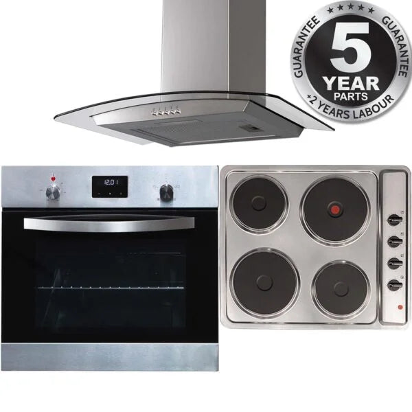 SIA 60cm SS Digital Electric Fan Oven, 4 Zone Electric Hob & Cooker Hood - London Houseware - 1