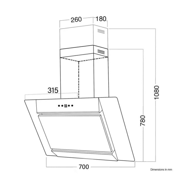 70cm Angled Cooker Hood - Stainless Steel - SIA AGL71SS - London Houseware - 6