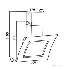 Black 70cm Angled Glass Cooker Hood Extractor Fan- SIA AT71BL - London Houseware - 4