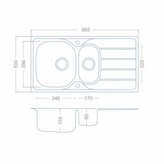 Stainless Steel Kitchen Sink & Waste Kit - SIA BAILE15SS ,1.5 Bowl - London Houseware - 3